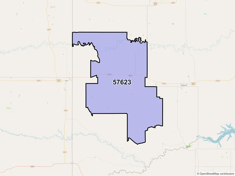 Map of Dupree, South Dakota and ZIP codes
