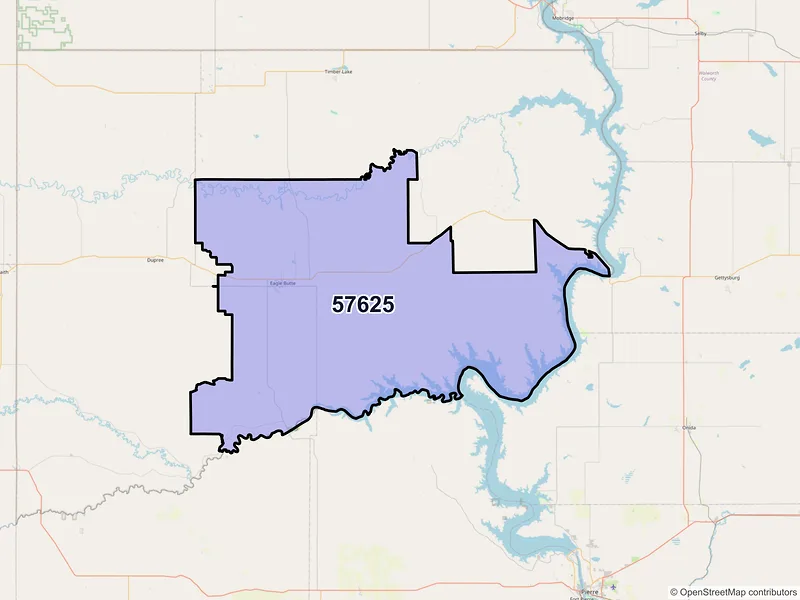 Map of Eagle Butte, South Dakota and ZIP codes