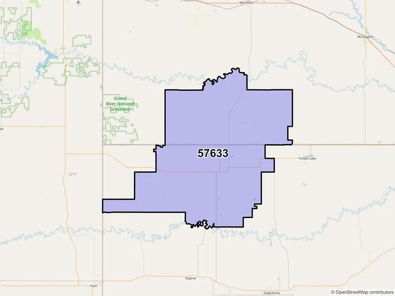 Map of ZIP Code 57633 — Isabel, SD