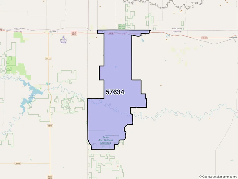 Map of Keldron, South Dakota and ZIP codes