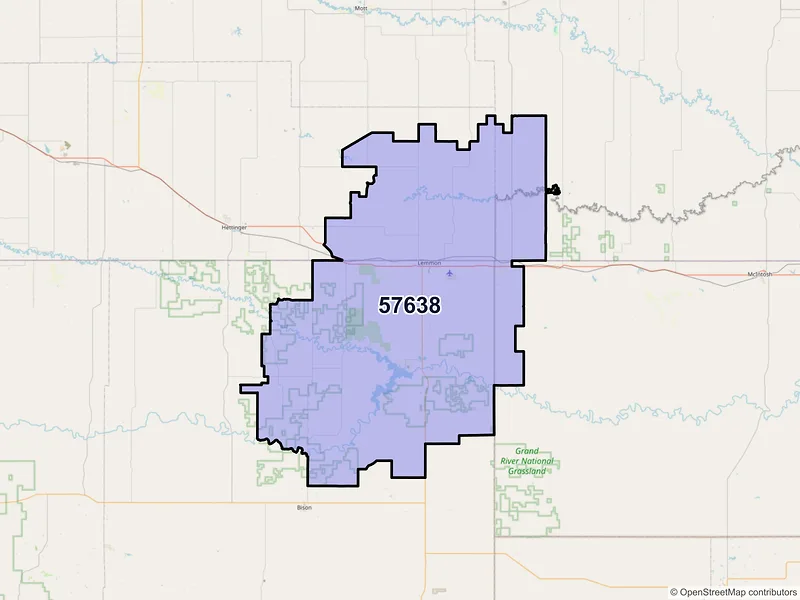 Map of ZIP Code 57638 — Lemmon, SD