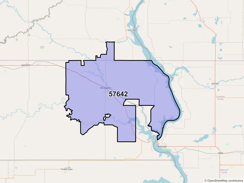Map of ZIP Code 57642 — Mc Laughlin, SD