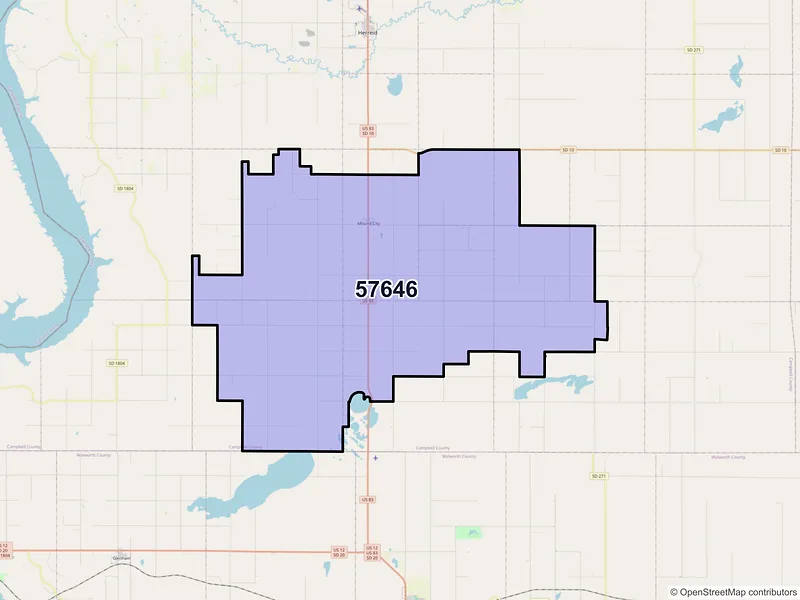 Map of ZIP Code 57646 — Mound City, SD