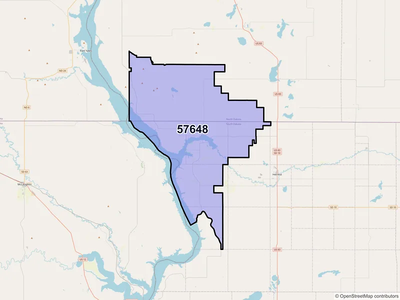 Map of ZIP Code 57648 — Pollock, SD