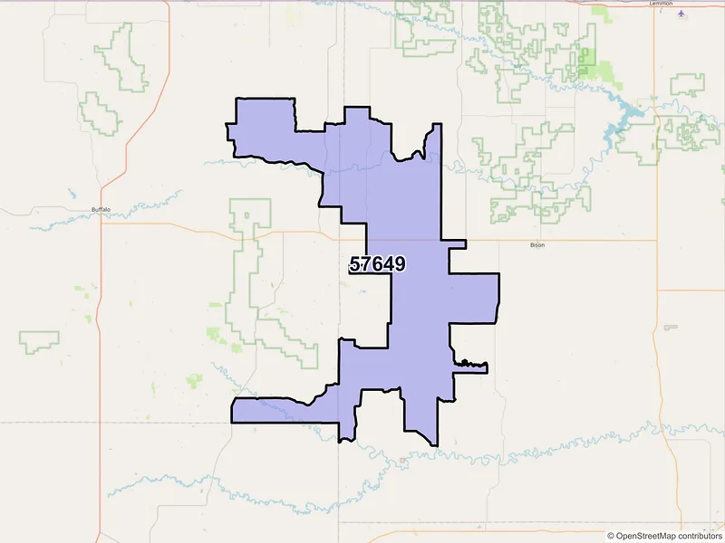 Map of ZIP Code 57649 — Prairie City, SD