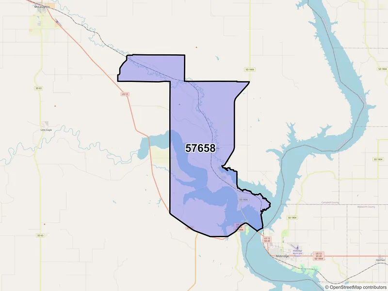 Map of ZIP Code 57658 — Wakpala, SD