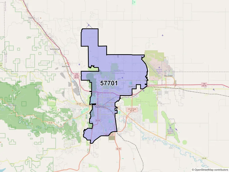 Map of ZIP Code 57701 — Rapid City, SD