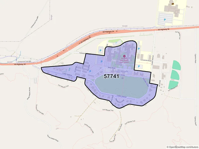 Map of Fort Meade, South Dakota and ZIP codes