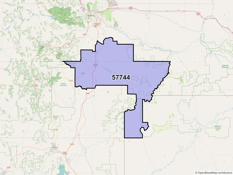 Map of ZIP Code 57744 — Hermosa, SD