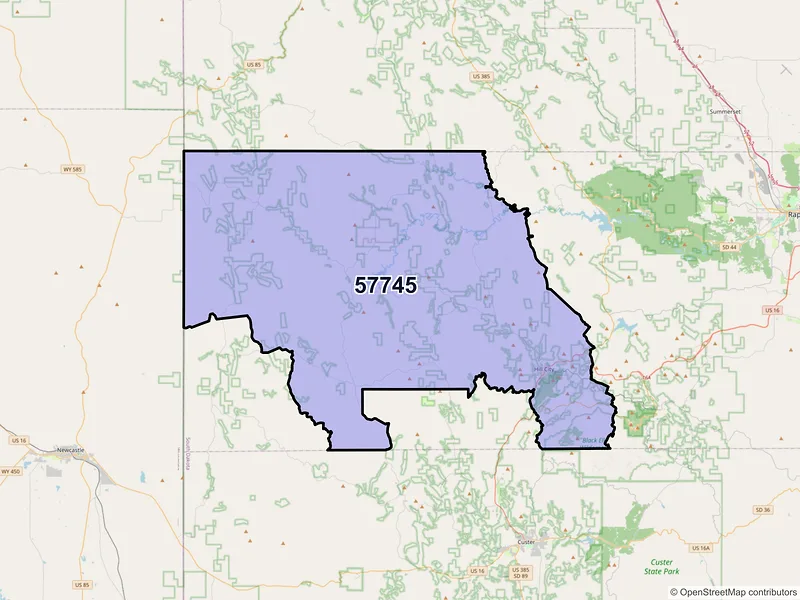 Map of ZIP Code 57745 — Hill City, SD