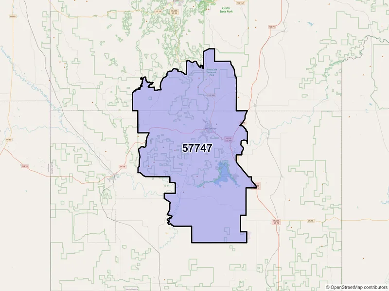 Map of ZIP Code 57747 — Hot Springs, SD