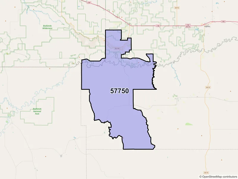 Map of ZIP Code 57750 — Interior, SD