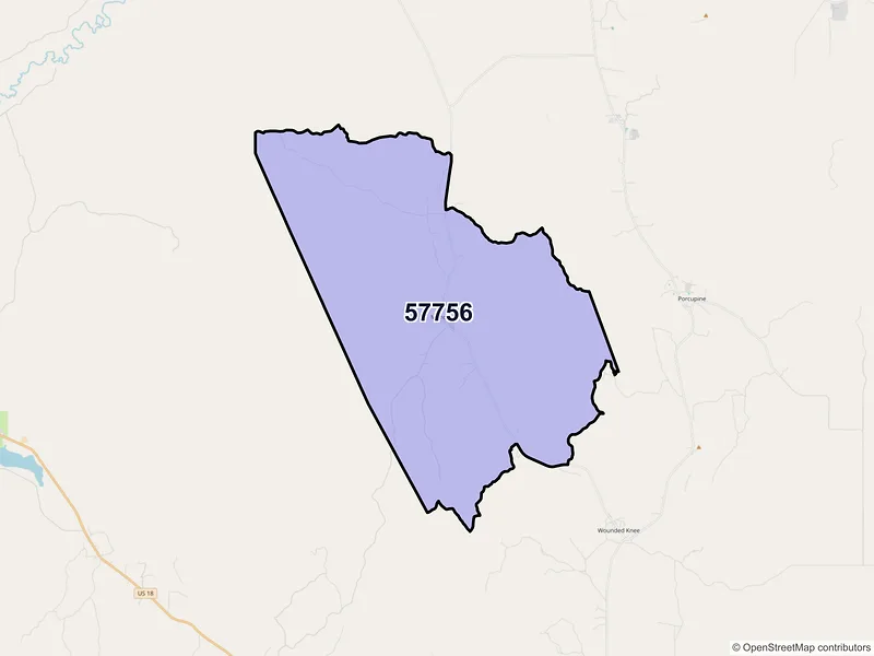 Map of Manderson, South Dakota and ZIP codes
