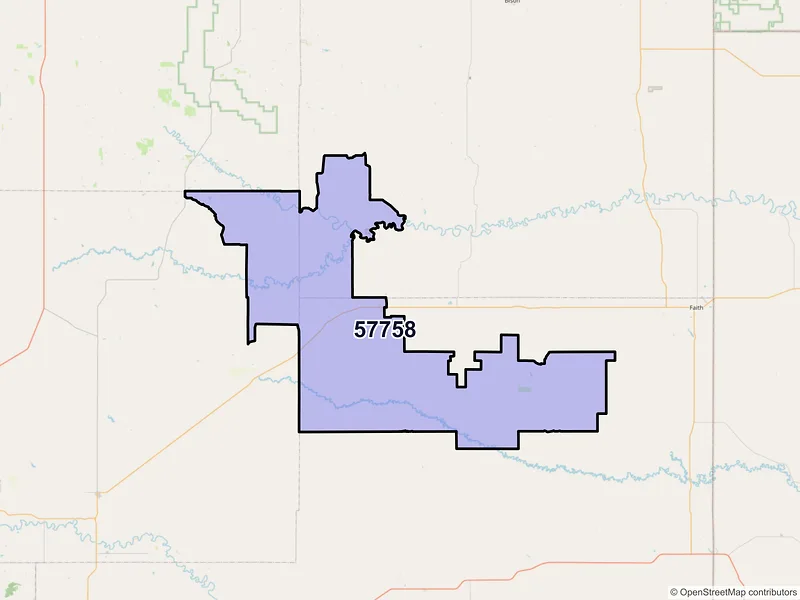 Map of ZIP Code 57758 — Mud Butte, SD