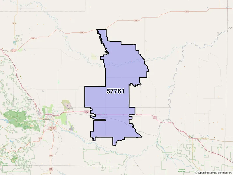 Map of ZIP Code 57761 — New Underwood, SD