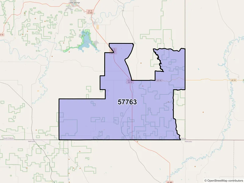 Map of ZIP Code 57763 — Oelrichs, SD