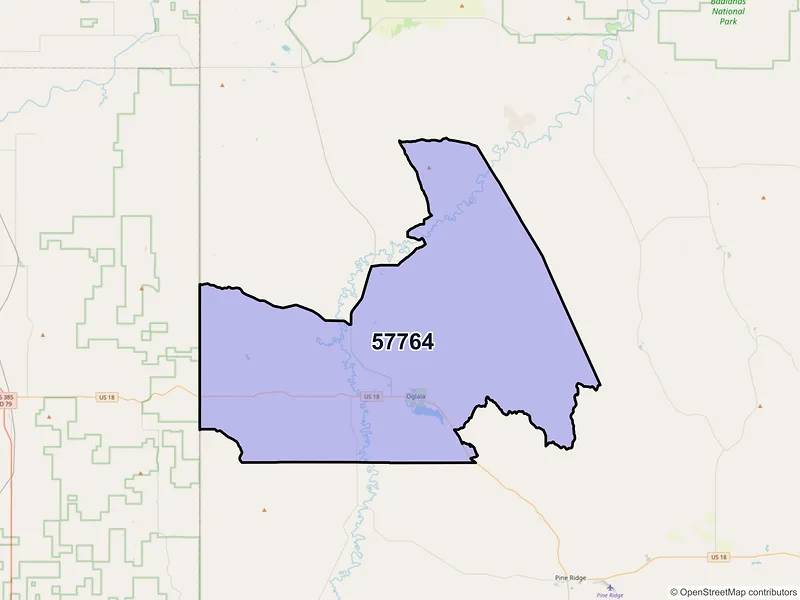 Map of ZIP Code 57764 — Oglala, SD