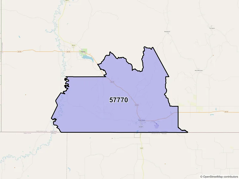 Map of ZIP Code 57770 — Pine Ridge, SD