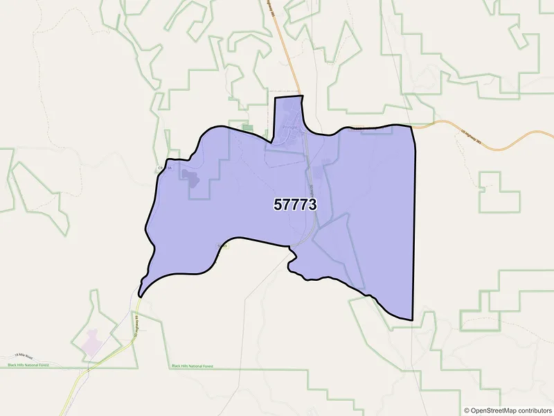 Map of Pringle, South Dakota and ZIP codes