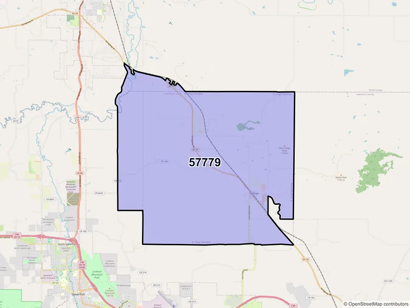 Map of ZIP Code 57779 — Saint Onge, SD