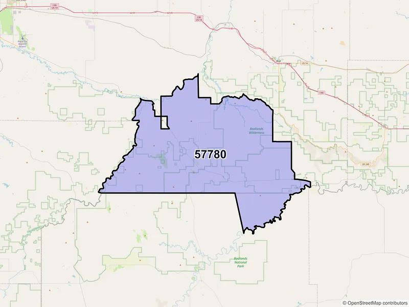 Map of ZIP Code 57780 — Scenic, SD