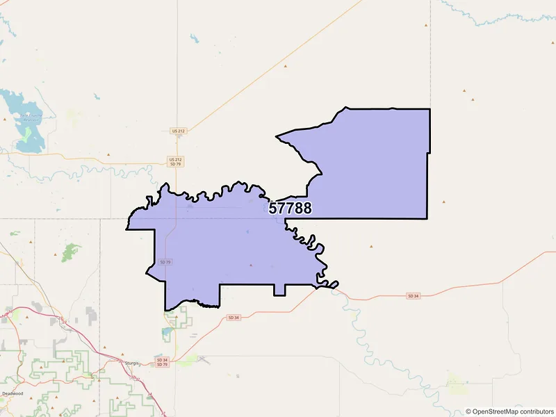Map of ZIP Code 57788 — Vale, SD