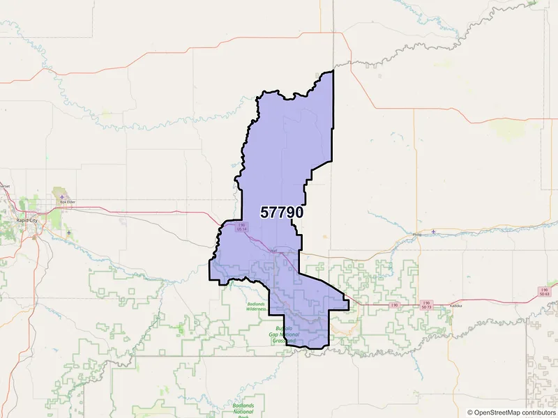Map of ZIP Code 57790 — Wall, SD