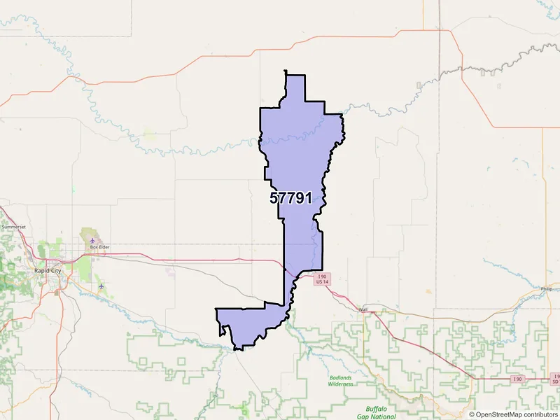 Map of ZIP Code 57791 — Wasta, SD