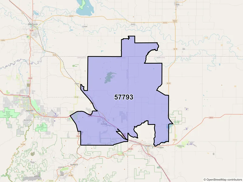 Map of ZIP Code 57793 — Whitewood, SD