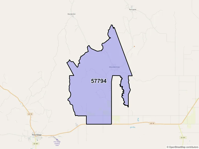 Map of ZIP Code 57794 — Wounded Knee, SD