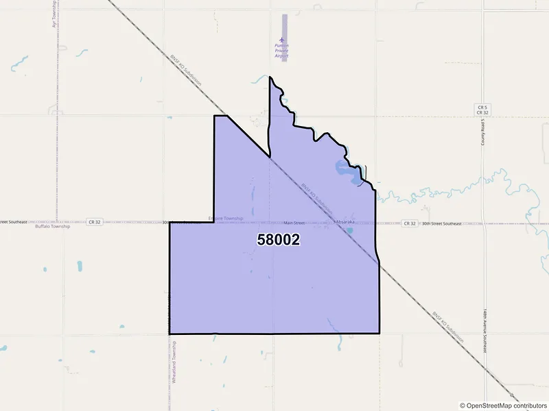 Map of ZIP Code 58002 — Absaraka, ND