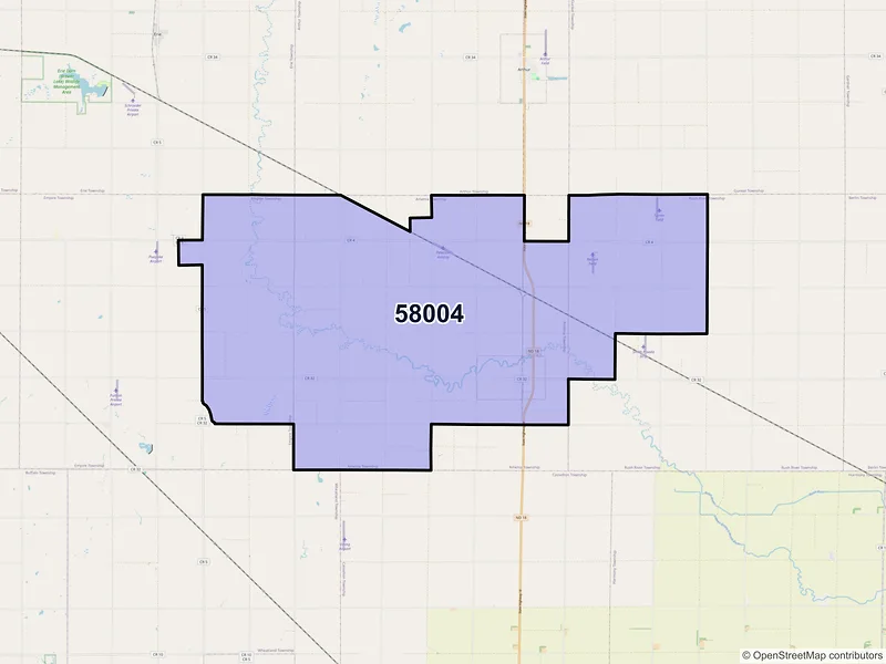 Map of Amenia, North Dakota and ZIP codes