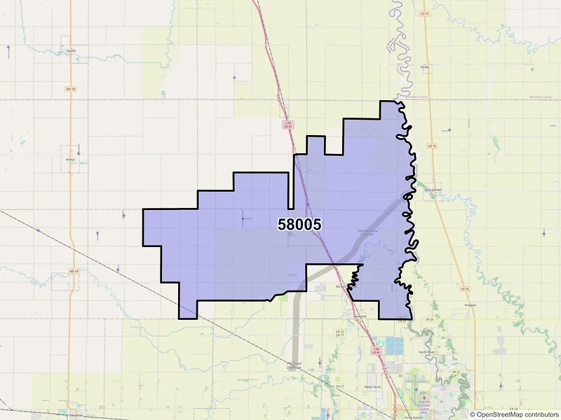 Map of ZIP Code 58005 — Argusville, ND