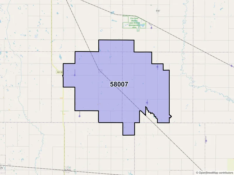 Map of ZIP Code 58007 — Ayr, ND
