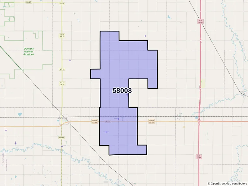 Map of Barney, North Dakota and ZIP codes