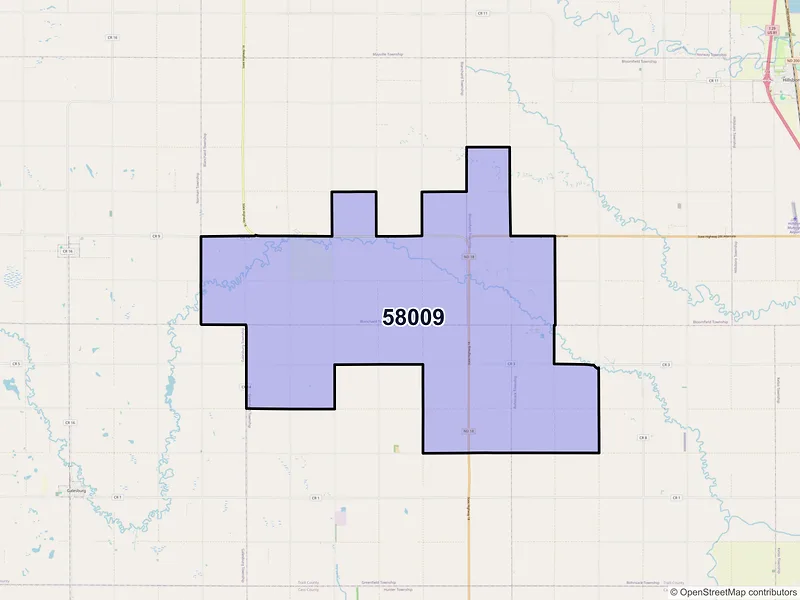 Map of ZIP Code 58009 — Blanchard, ND