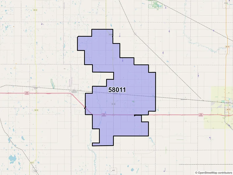 Map of Buffalo, North Dakota and ZIP codes