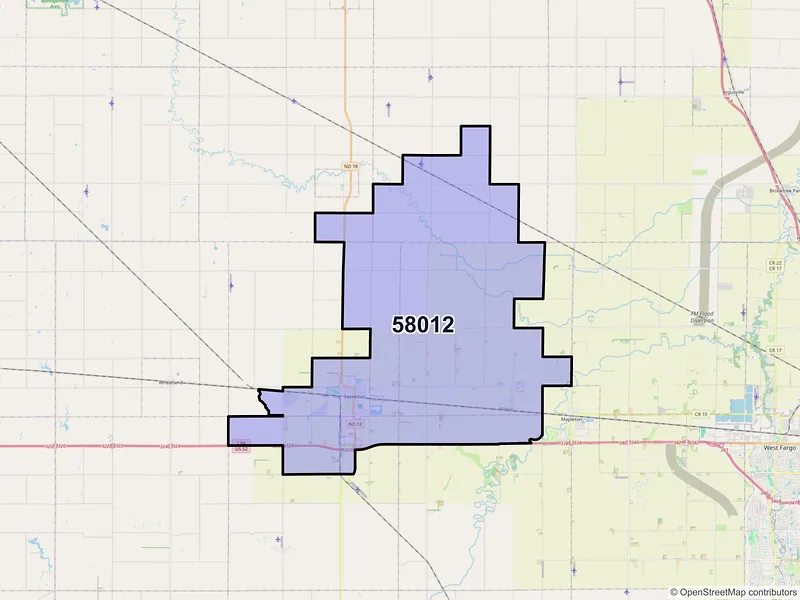 Map of ZIP Code 58012 — Casselton, ND