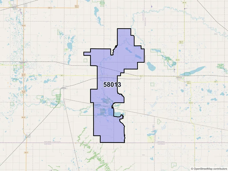 Map of ZIP Code 58013 — Cayuga, ND