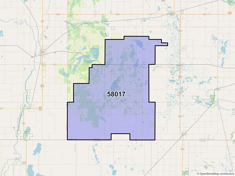 Map of ZIP Code 58017 — Cogswell, ND