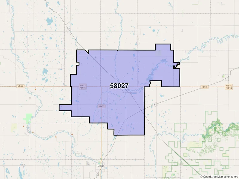 Map of ZIP Code 58027 — Enderlin, ND