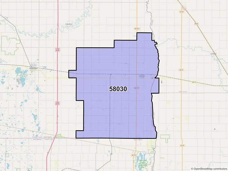 Map of ZIP Code 58030 — Fairmount, ND