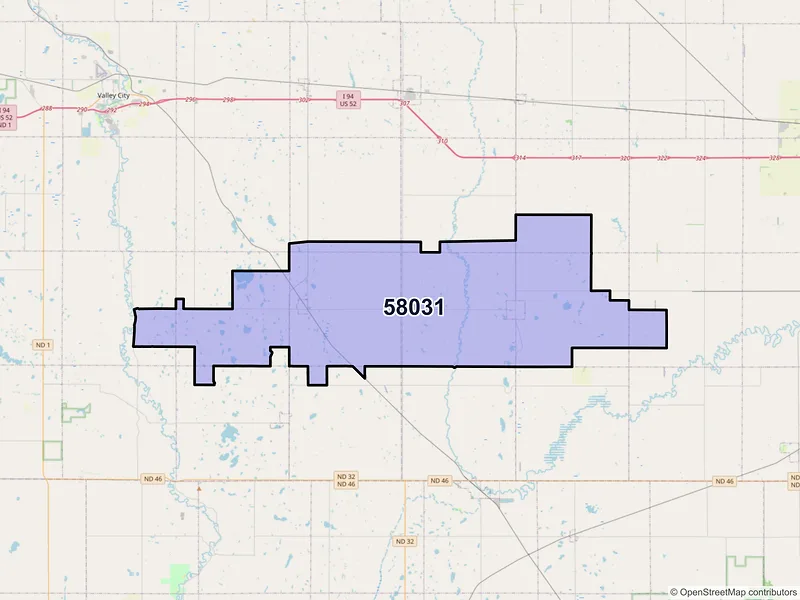 Map of ZIP Code 58031 — Fingal, ND