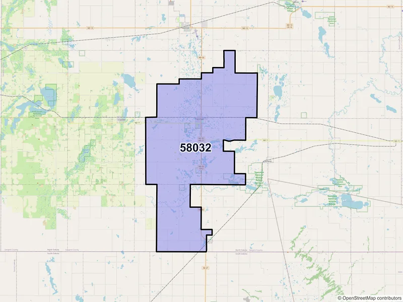 Map of ZIP Code 58032 — Forman, ND