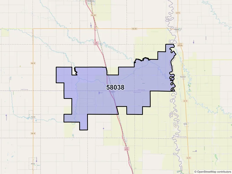Map of Grandin, North Dakota and ZIP codes