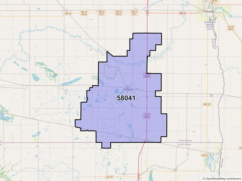Map of ZIP Code 58041 — Hankinson, ND