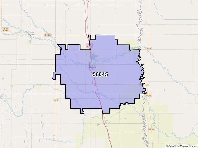 Map of ZIP Code 58045 — Hillsboro, ND