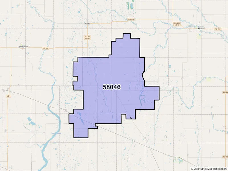 Map of ZIP Code 58046 — Hope, ND