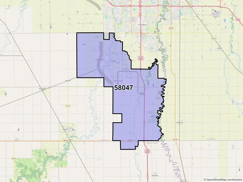 Map of ZIP Code 58047 — Horace, ND