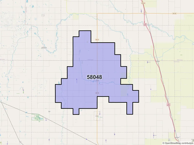Map of ZIP Code 58048 — Hunter, ND